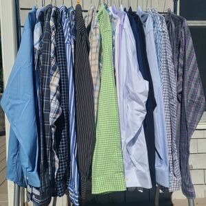 Men's Blue and Green Casual Button Down Shirt